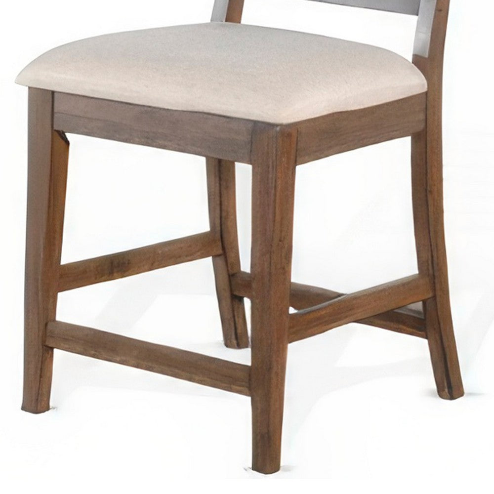 Yael Counter Height Stool Set of 2, Ivory White, Light Brown Wood -BM324884