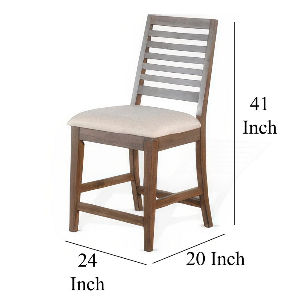 Yael Counter Height Stool Set of 2, Ivory White, Light Brown Wood -BM324884