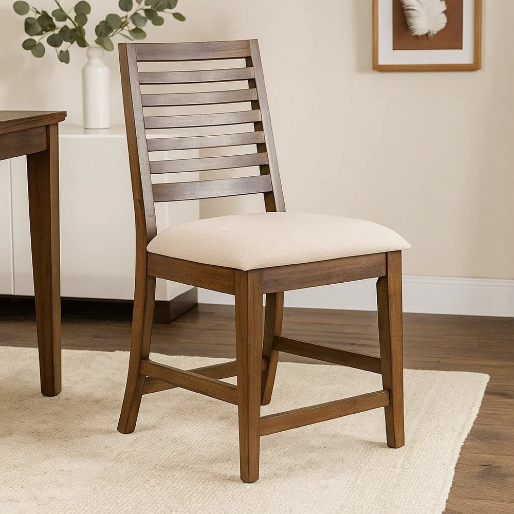 Yael Counter Height Stool Set of 2, Ivory White, Light Brown Wood -BM324884