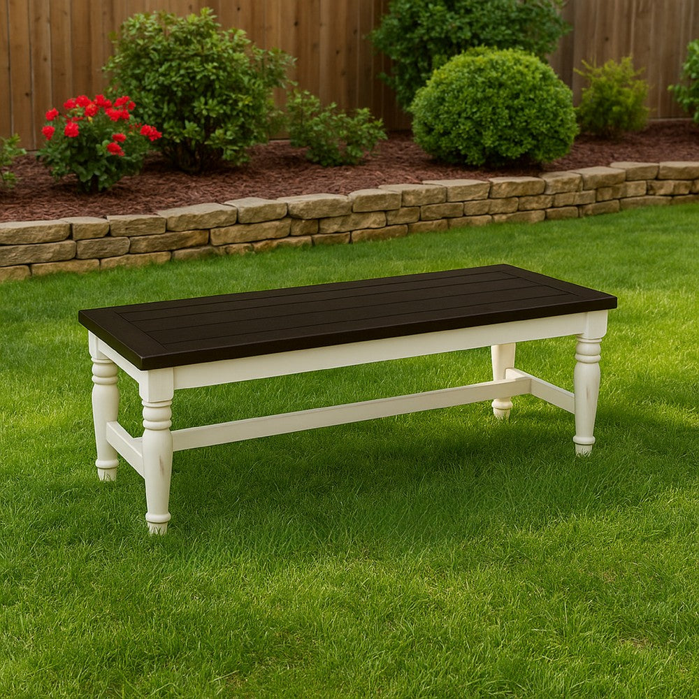 Orso Bench, Off White, Dark Brown Mahogany and Mindi Wood, 52 Inch -BM324887