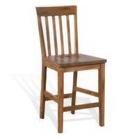 Marv Counter Height Chair Set of 2, Wooden Seat, Oak Brown Wood Finish -BM324892