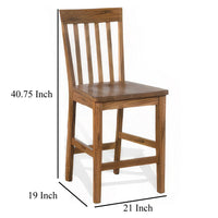 Marv Counter Height Chair Set of 2, Wooden Seat, Oak Brown Wood Finish -BM324892