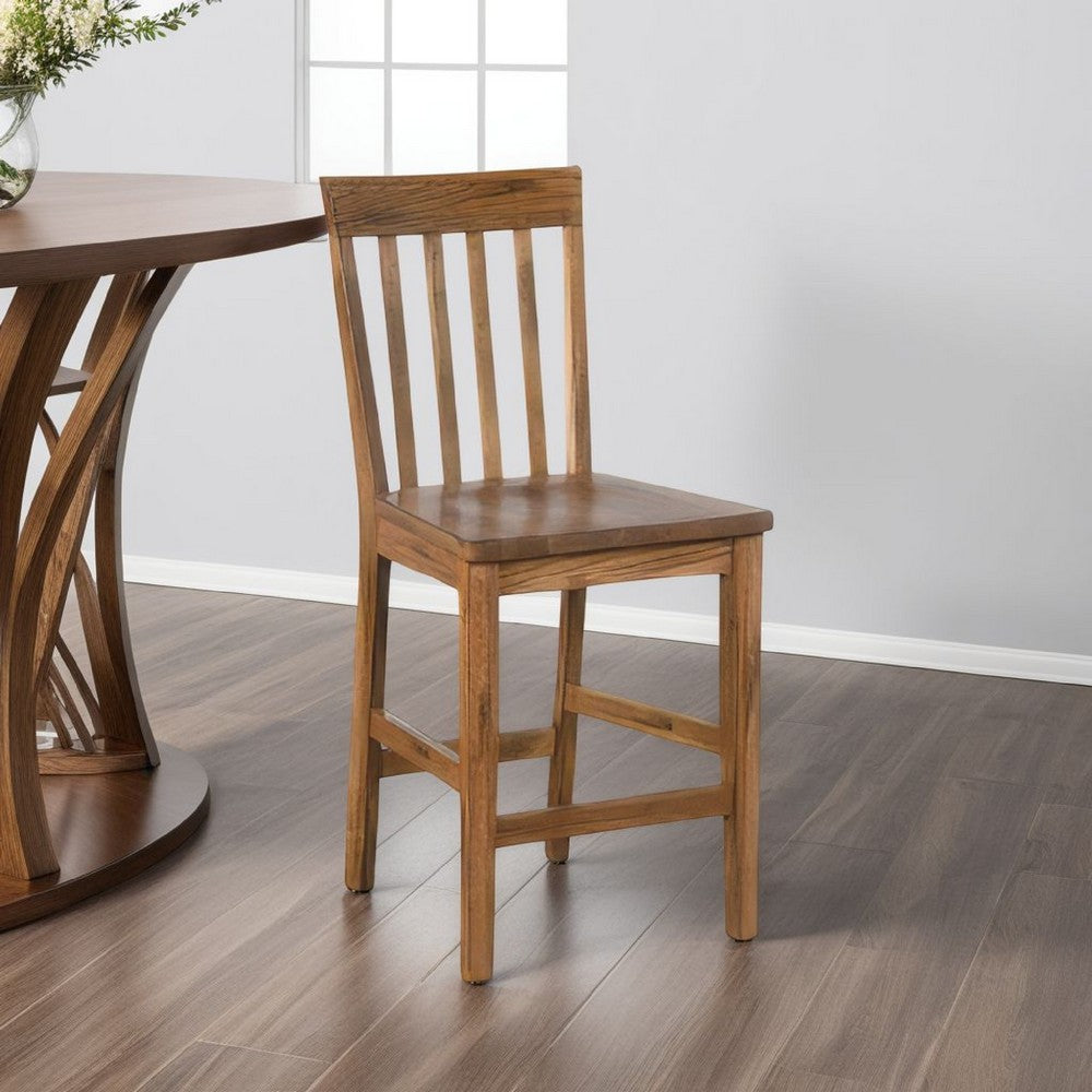 Marv Counter Height Chair Set of 2, Wooden Seat, Oak Brown Wood Finish -BM324892