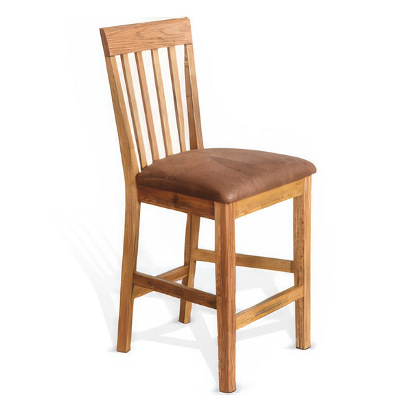 Marv Counter Height Chair Set of 2, Faux Leather, Light Brown, 24 Inch -BM324893