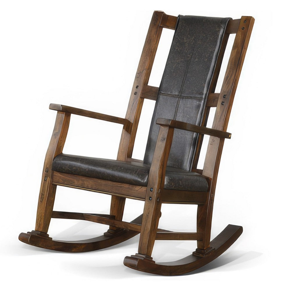 Jenne Rocking Chair, Faux Leather Seat and Back, Antique Dark Brown -BM324895
