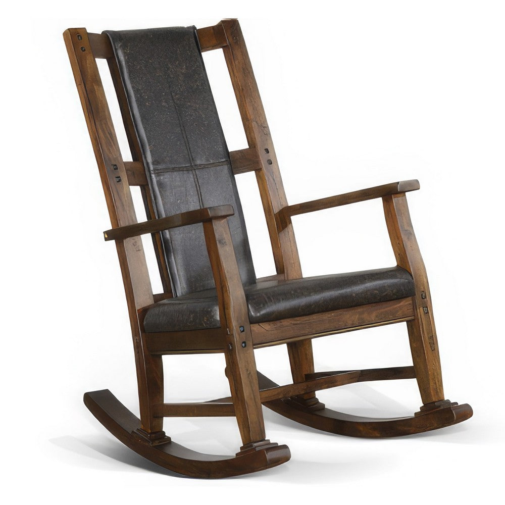 Jenne Rocking Chair, Faux Leather Seat and Back, Antique Dark Brown