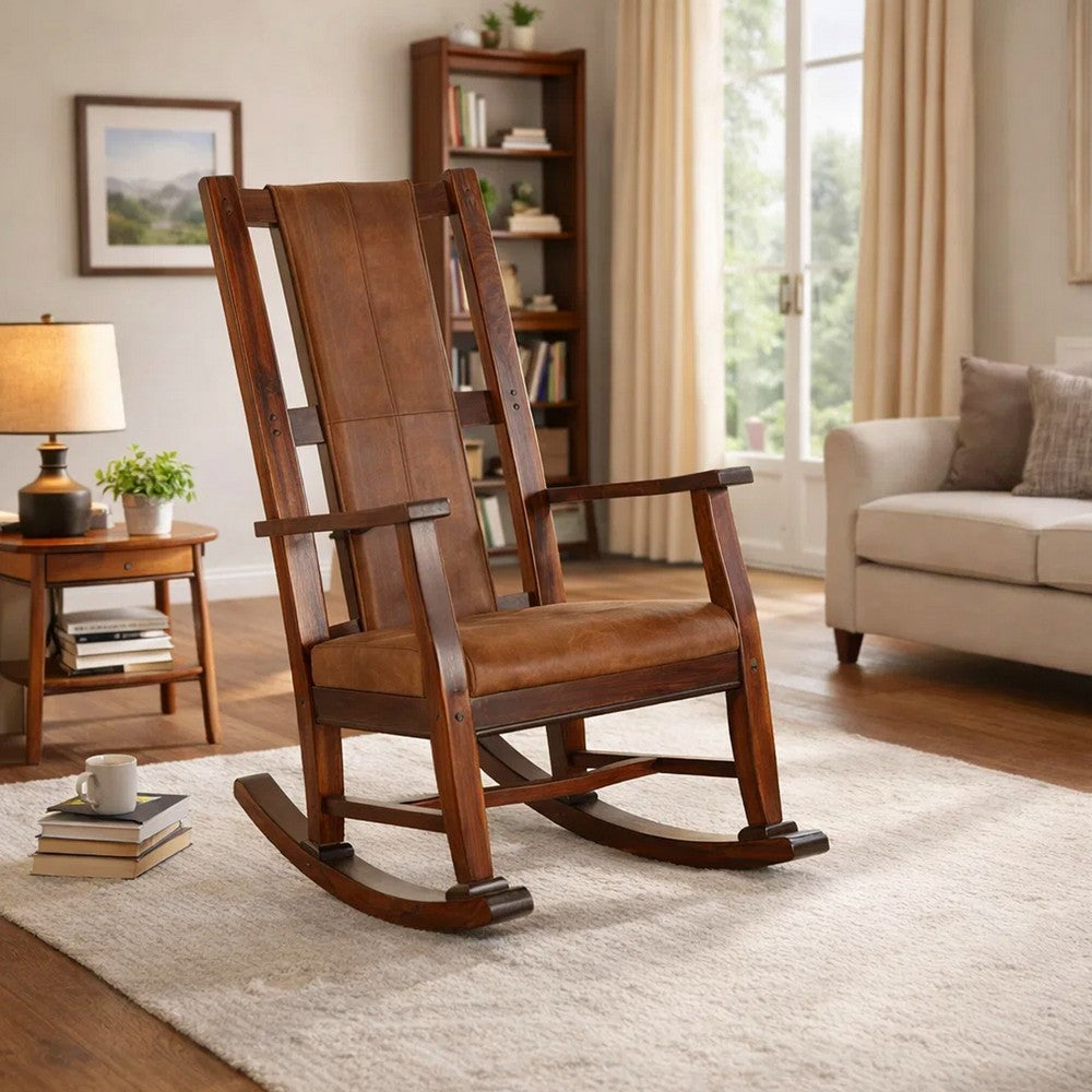 Odel Rocking Chair, Faux Leather Seat and Back, Dark Chocolate Brown -BM324896