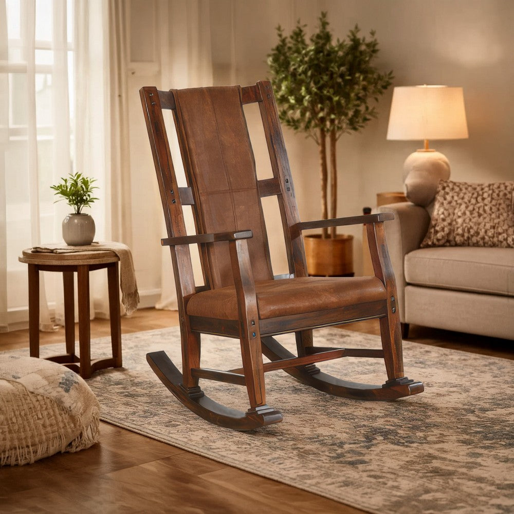 Odel Rocking Chair, Faux Leather Seat and Back, Dark Chocolate Brown -BM324896
