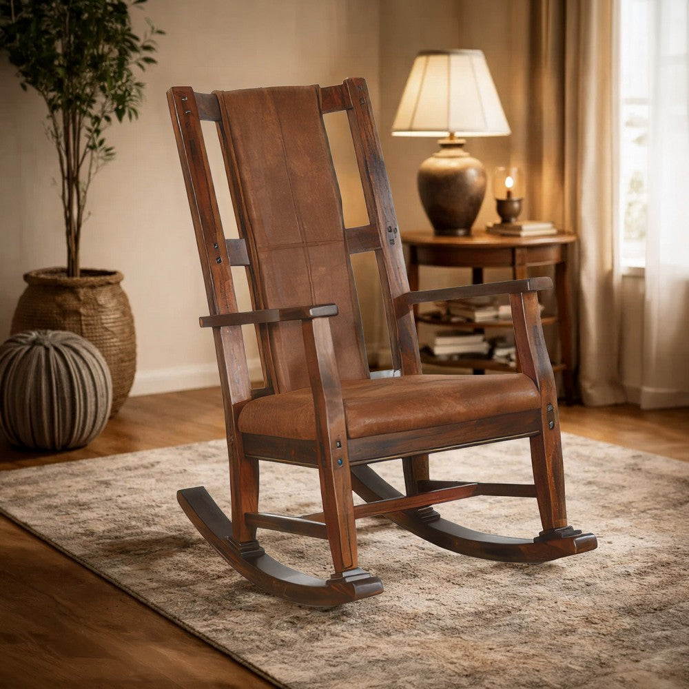 Odel Rocking Chair, Faux Leather Seat and Back, Dark Chocolate Brown -BM324896
