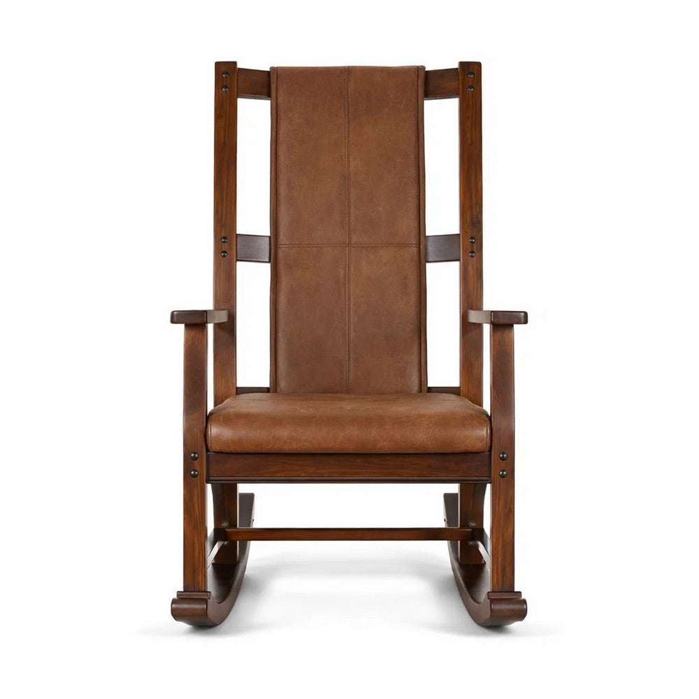 Odel Rocking Chair, Faux Leather Seat and Back, Dark Chocolate Brown -BM324896