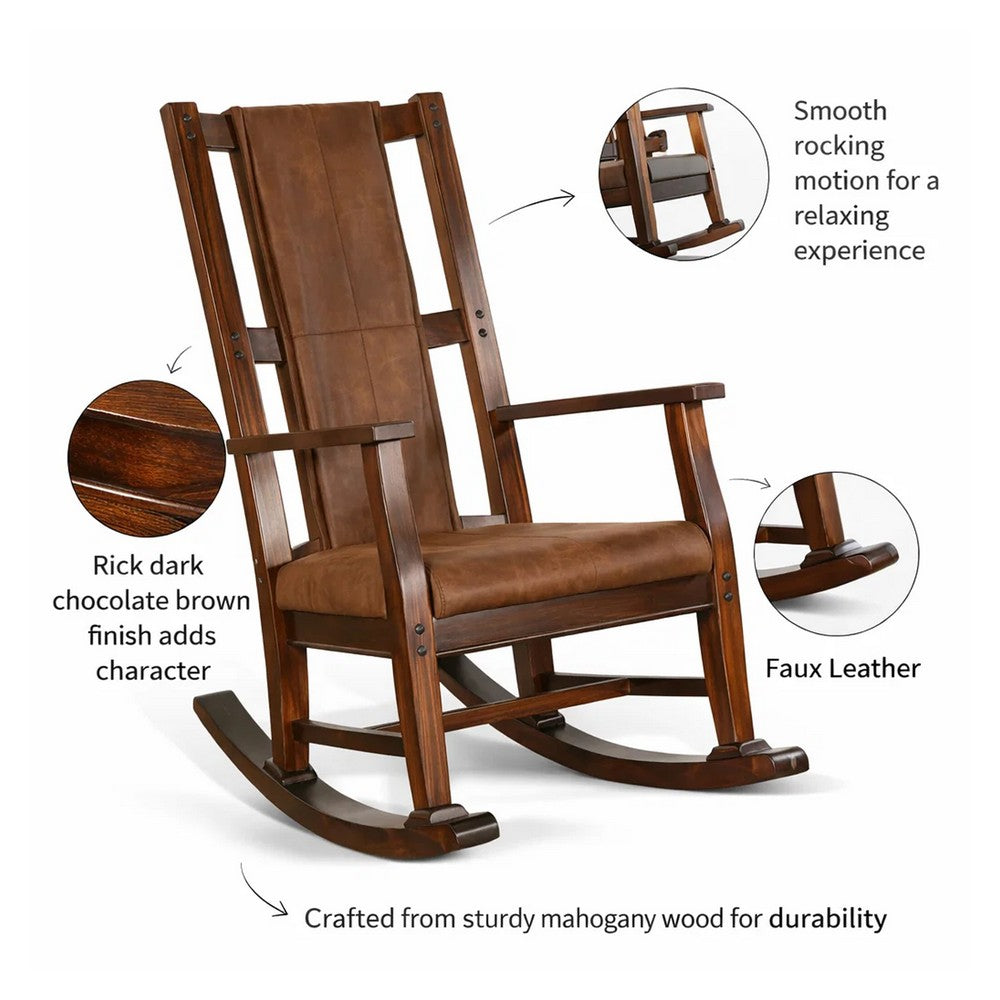 Odel Rocking Chair, Faux Leather Seat and Back, Dark Chocolate Brown -BM324896