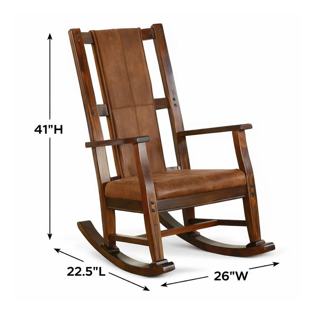 Odel Rocking Chair, Faux Leather Seat and Back, Dark Chocolate Brown -BM324896