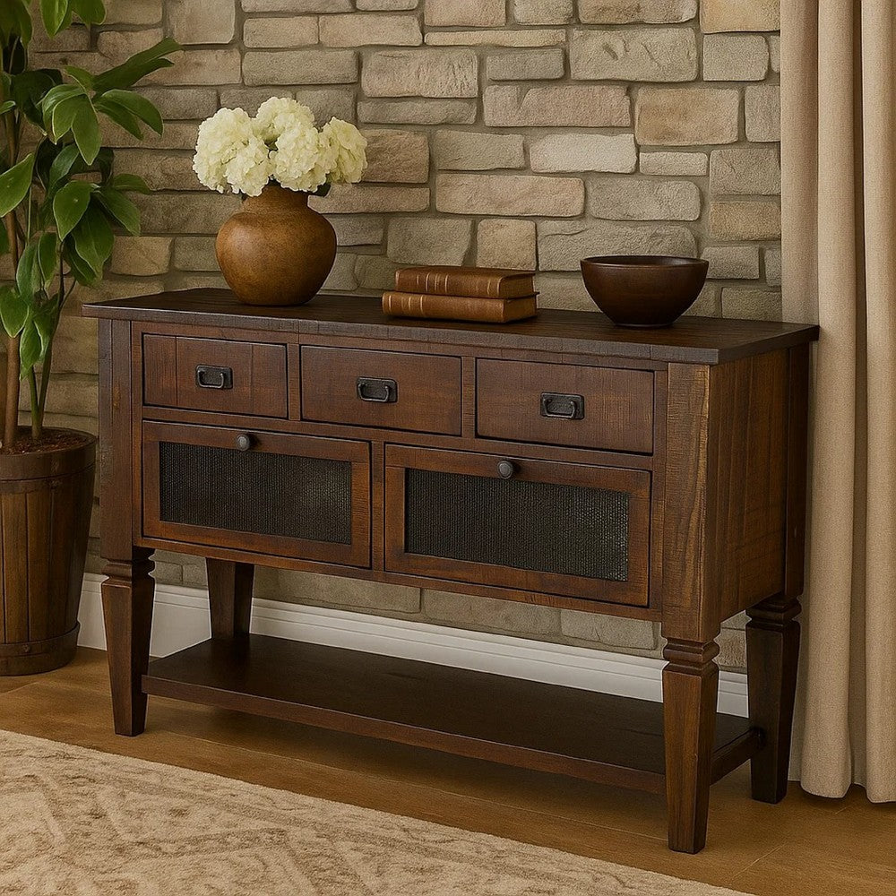 Flint Sideboard Buffet Console, 2 Doors, 3 Drawer, Shelf, Rustic Brown -BM324898