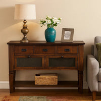 Flint Sideboard Buffet Console, 2 Doors, 3 Drawer, Shelf, Rustic Brown -BM324898
