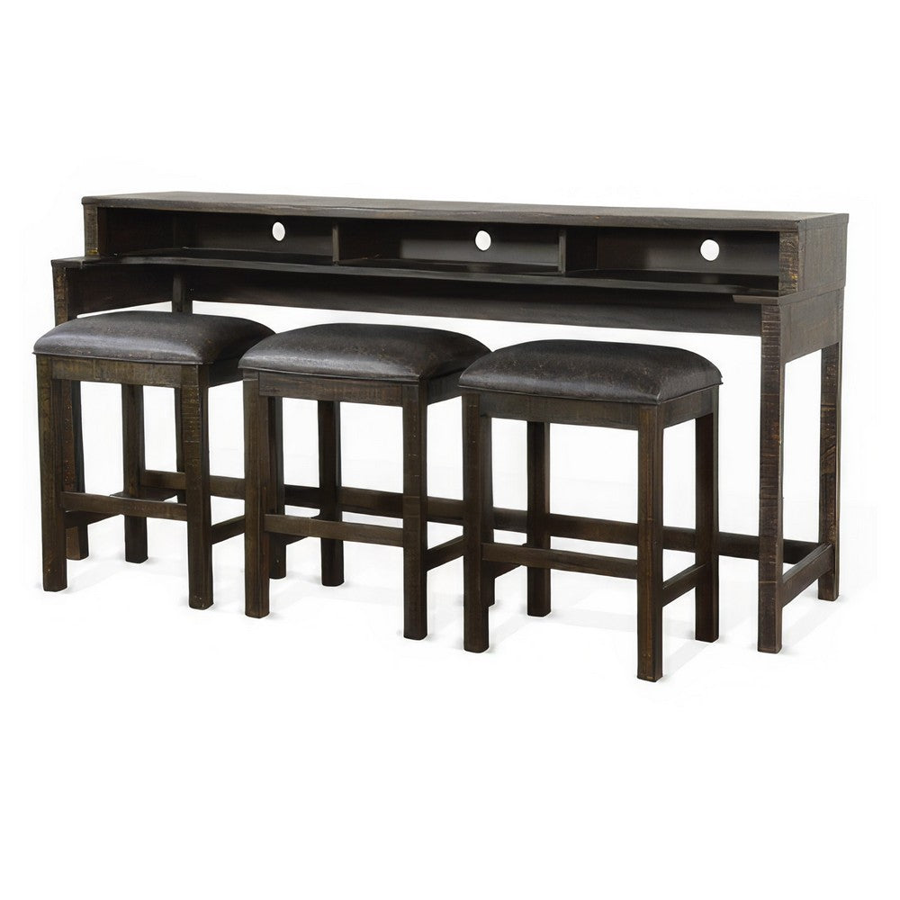 74 Inch Table Benzara Flint Console Table with 3 Compartments, 74 Inch, Dark Brown ...