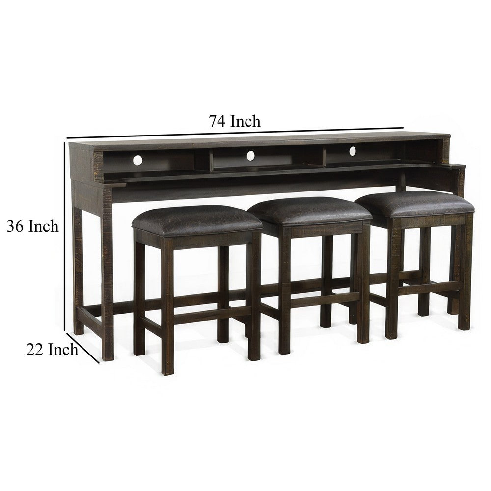 74 Inch Table Benzara Flint Console Table with 3 Compartments, 74 Inch, Dark Brown ...