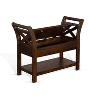Flint 36 Inch Accent Bench with X-Panel, Storage, Dark Brown Mahogany -BM324918