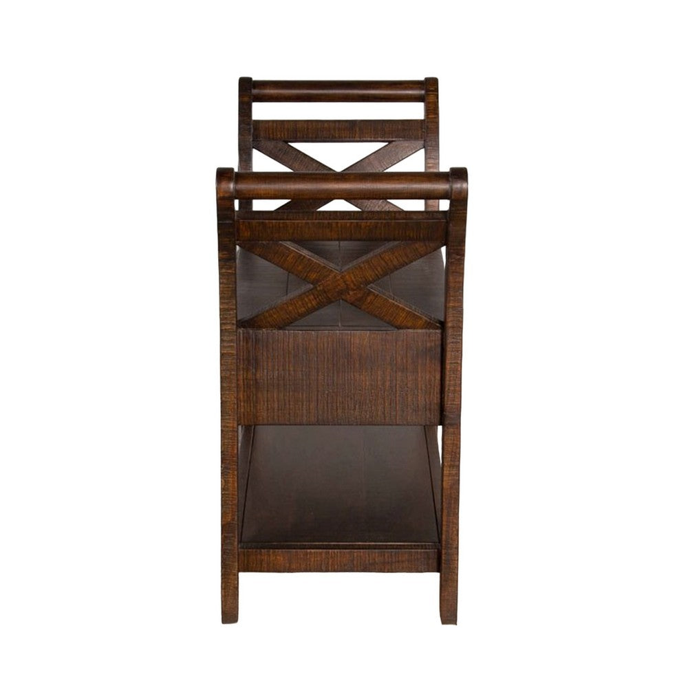 Flint 36 Inch Accent Bench with X-Panel, Storage, Dark Brown Mahogany -BM324918