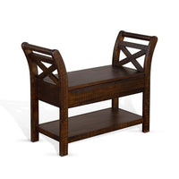 Flint 36 Inch Accent Bench with X-Panel, Storage, Dark Brown Mahogany