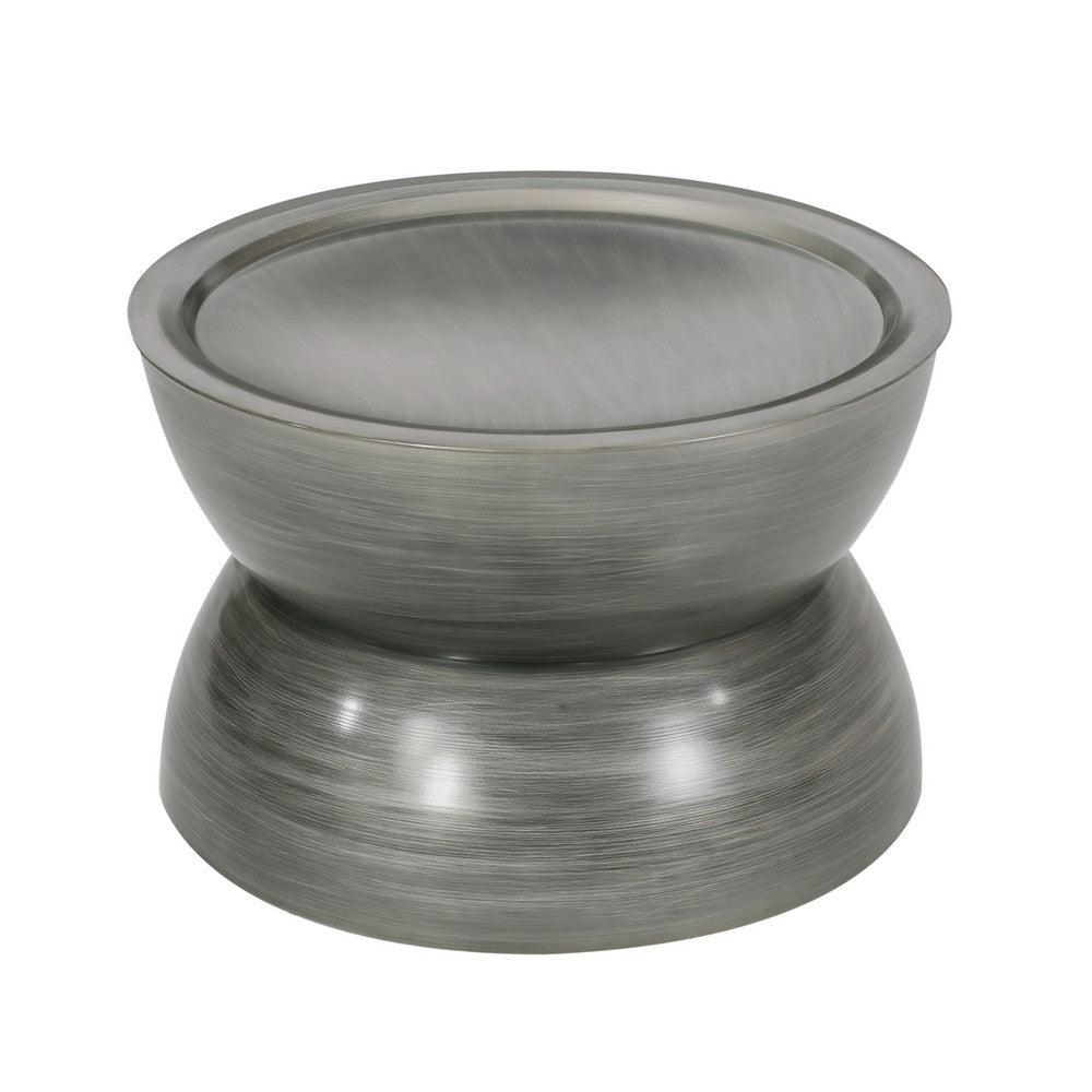 Accent Coffee Table, 25 Inch Hourglass Shape, Gray Hammered Finish - BM324924