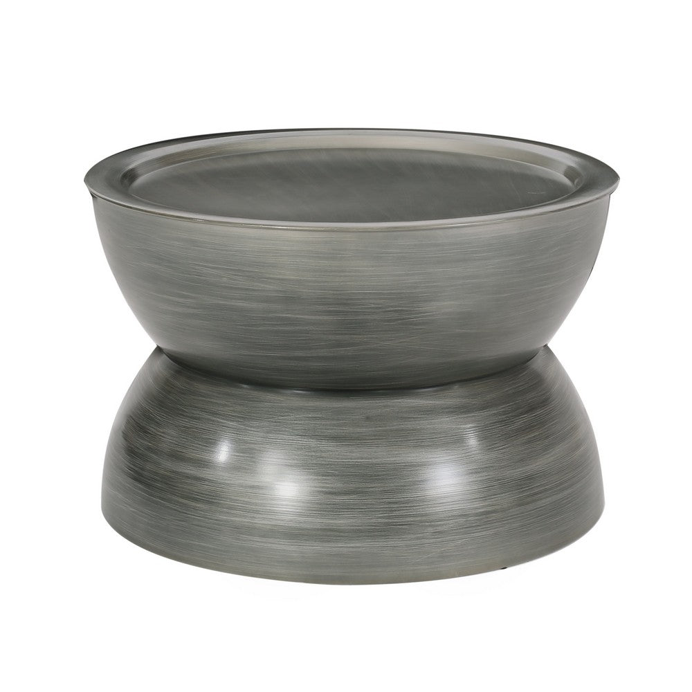 Accent Coffee Table, 25 Inch Hourglass Shape, Gray Hammered Finish - BM324924