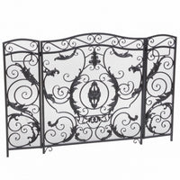 Fireplace Screen, Scrollwork Mesh Design, Iron w Black, Silver Finish -BM324925