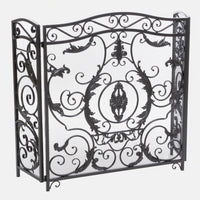 Fireplace Screen, Scrollwork Mesh Design, Iron w Black, Silver Finish -BM324925