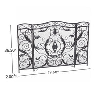 Fireplace Screen, Scrollwork Mesh Design, Iron w Black, Silver Finish -BM324925