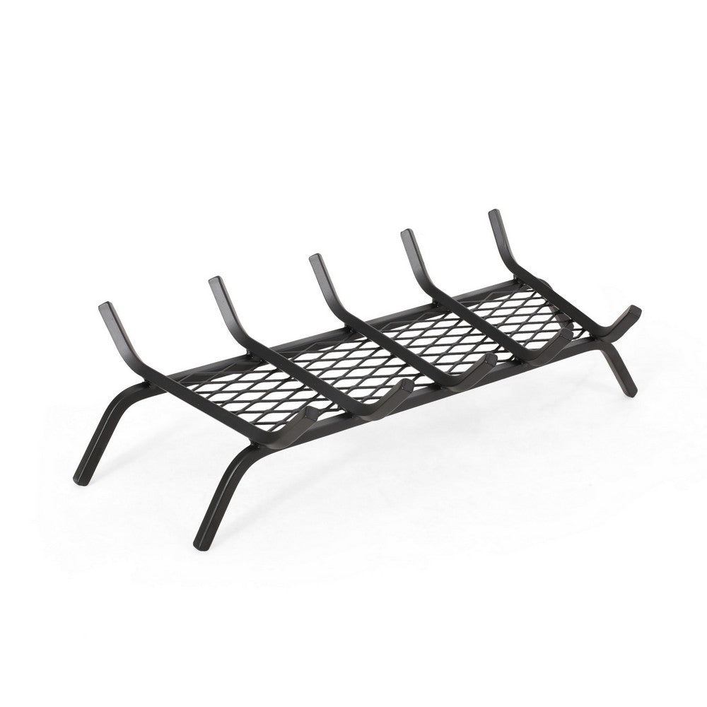 Fireplace Log Holder Rack, Classy Mesh Design, 27x13 Matte Black Iron -BM324930