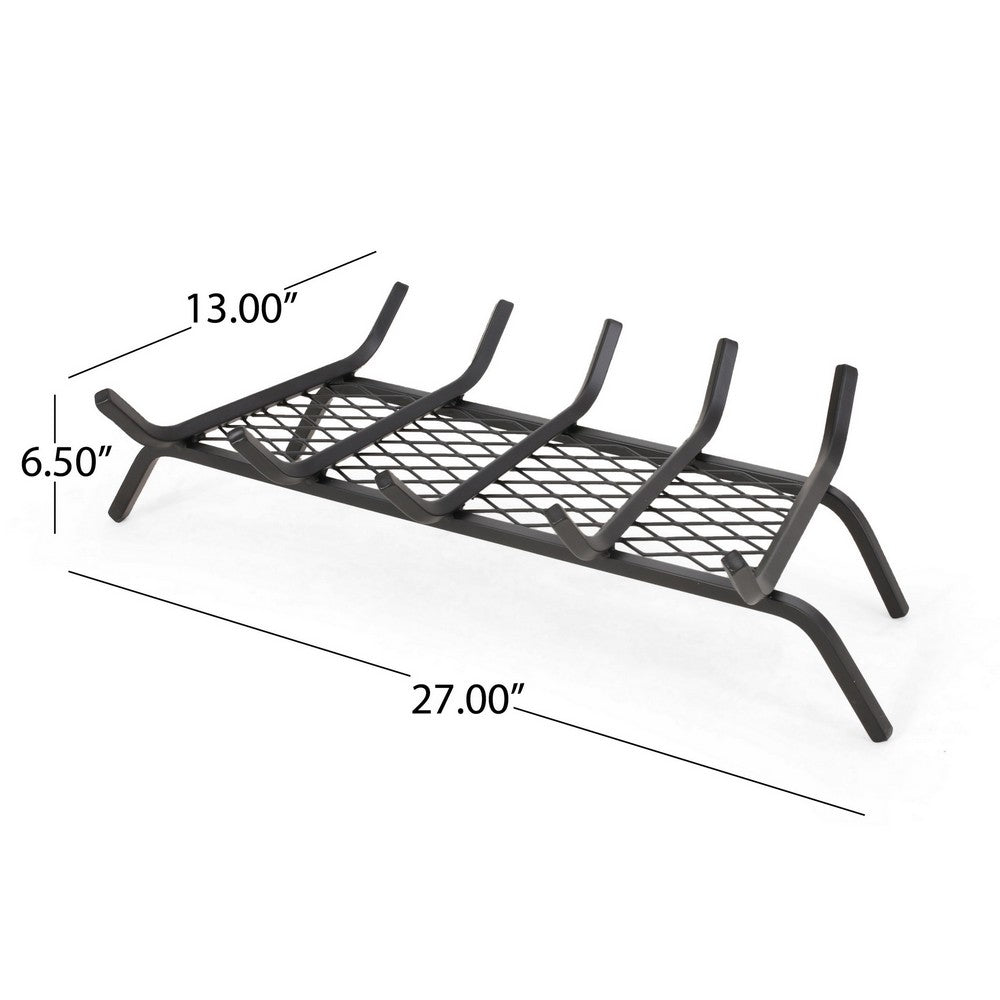 Fireplace Log Holder Rack, Classy Mesh Design, 27x13 Matte Black Iron -BM324930