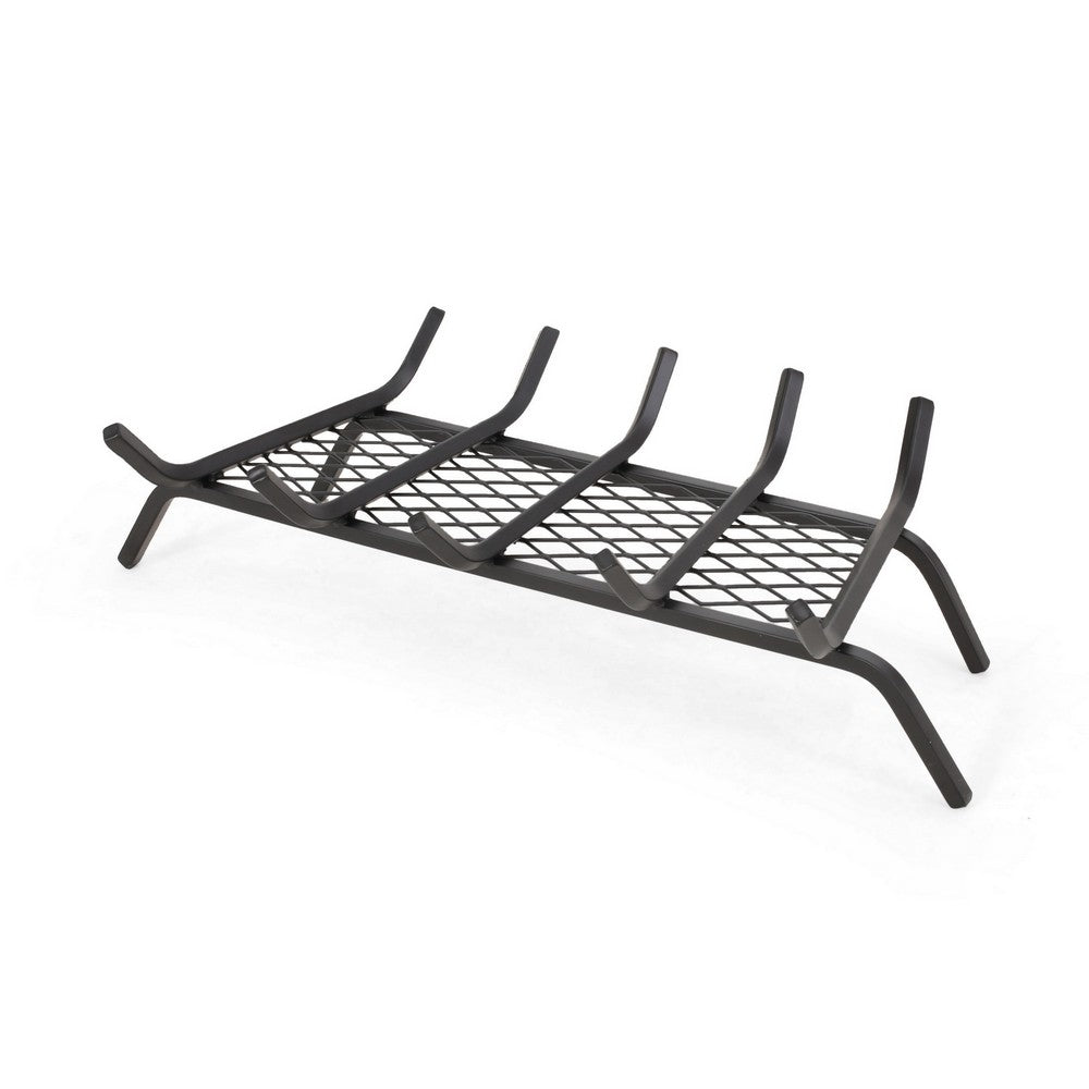 Fireplace Log Holder Rack, Classy Mesh Design, 27x13 Matte Black Iron