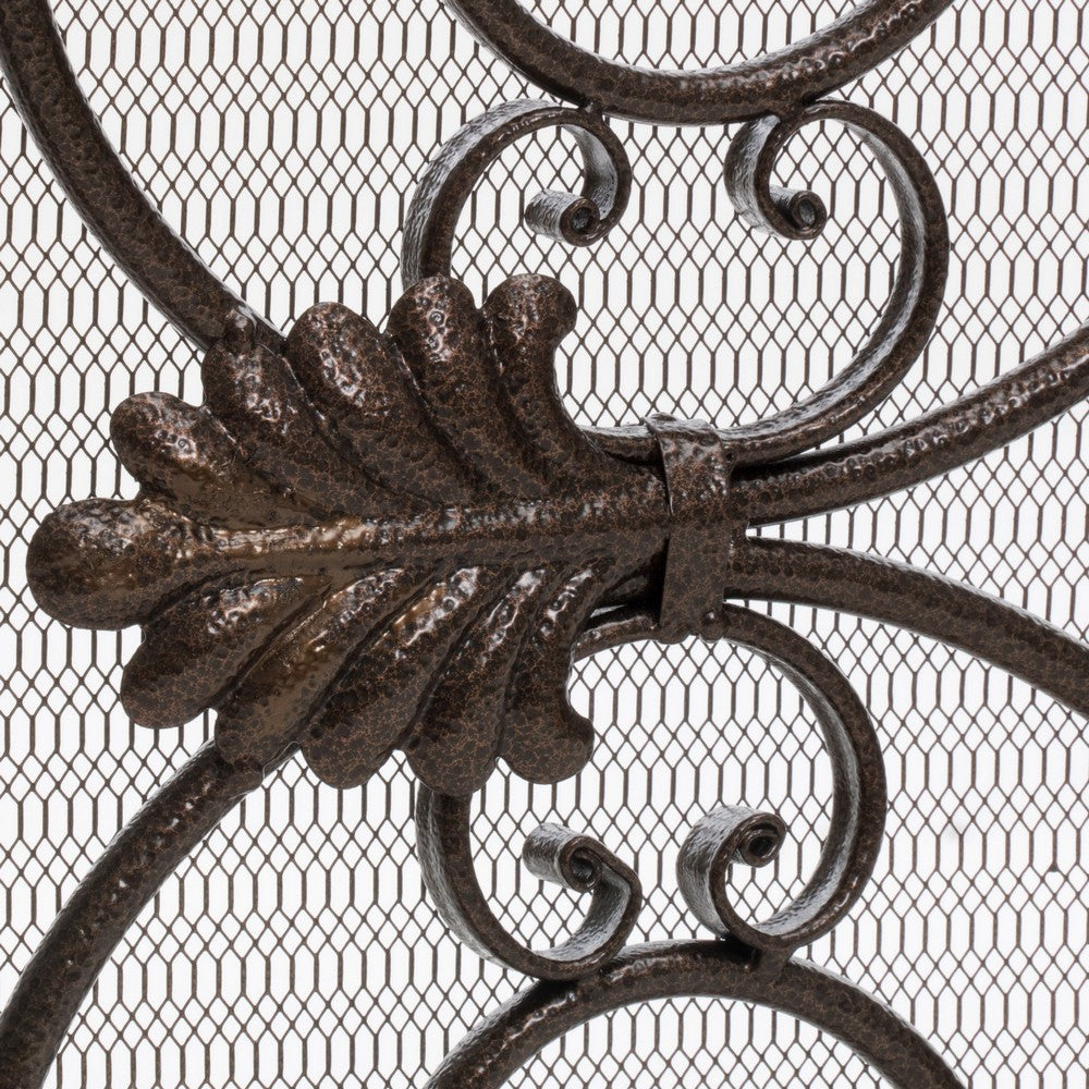 Fireplace Screen, Scrollwork Design, Iron, 45x35 Black, Gold Finish - BM324931