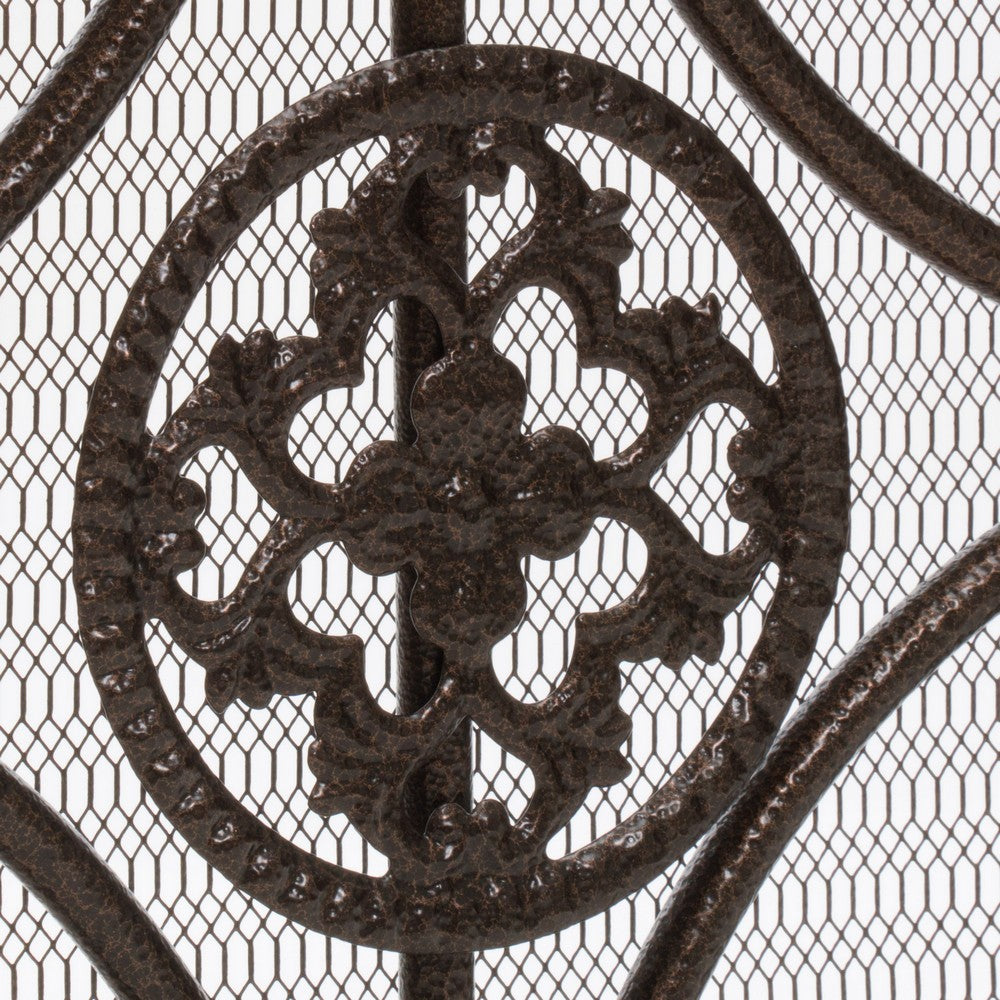 Fireplace Screen, Scrollwork Design, Iron, 45x35 Black, Gold Finish - BM324931