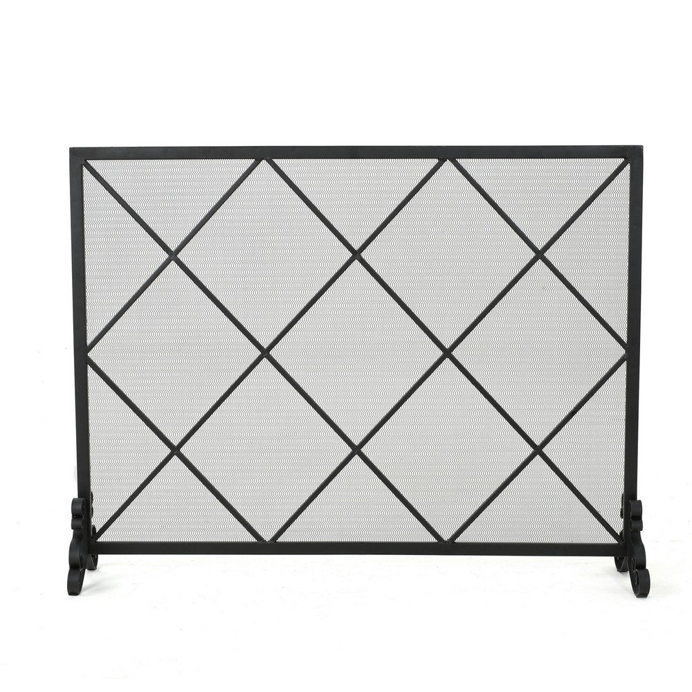 Fireplace Screen, Classic Diamond Shape with Mesh, 41x32 Black Finish -BM324932