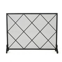 Fireplace Screen, Classic Diamond Shape with Mesh, 41x32 Black Finish -BM324932