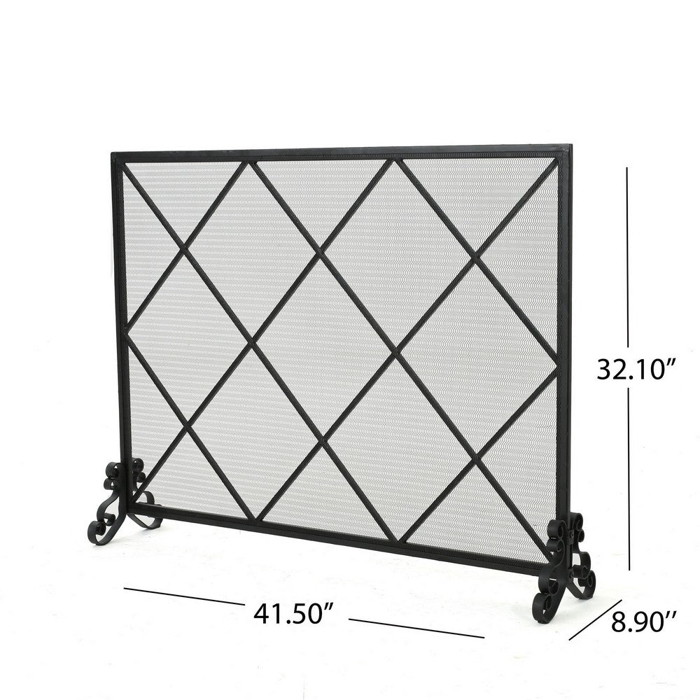 Fireplace Screen, Classic Diamond Shape with Mesh, 41x32 Black Finish -BM324932
