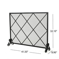 Fireplace Screen, Classic Diamond Shape with Mesh, 41x32 Black Finish -BM324932