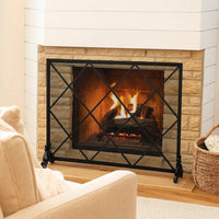 Fireplace Screen, Classic Diamond Shape with Mesh, 41x32 Black Finish -BM324932