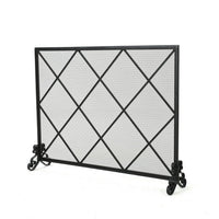 Fireplace Screen, Classic Diamond Shape with Mesh, 41x32 Black Finish -BM324932