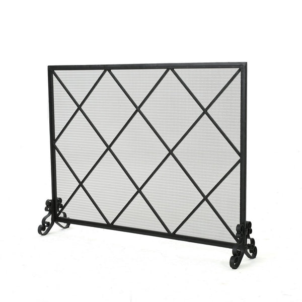 Fireplace Screen, Classic Diamond Shape with Mesh, 41x32 Black Finish -BM324932