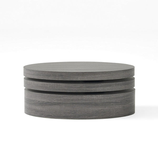 Rotating Coffee Table, 32 Inch Top, Low Profile Round, Black and Gray -BM324936
