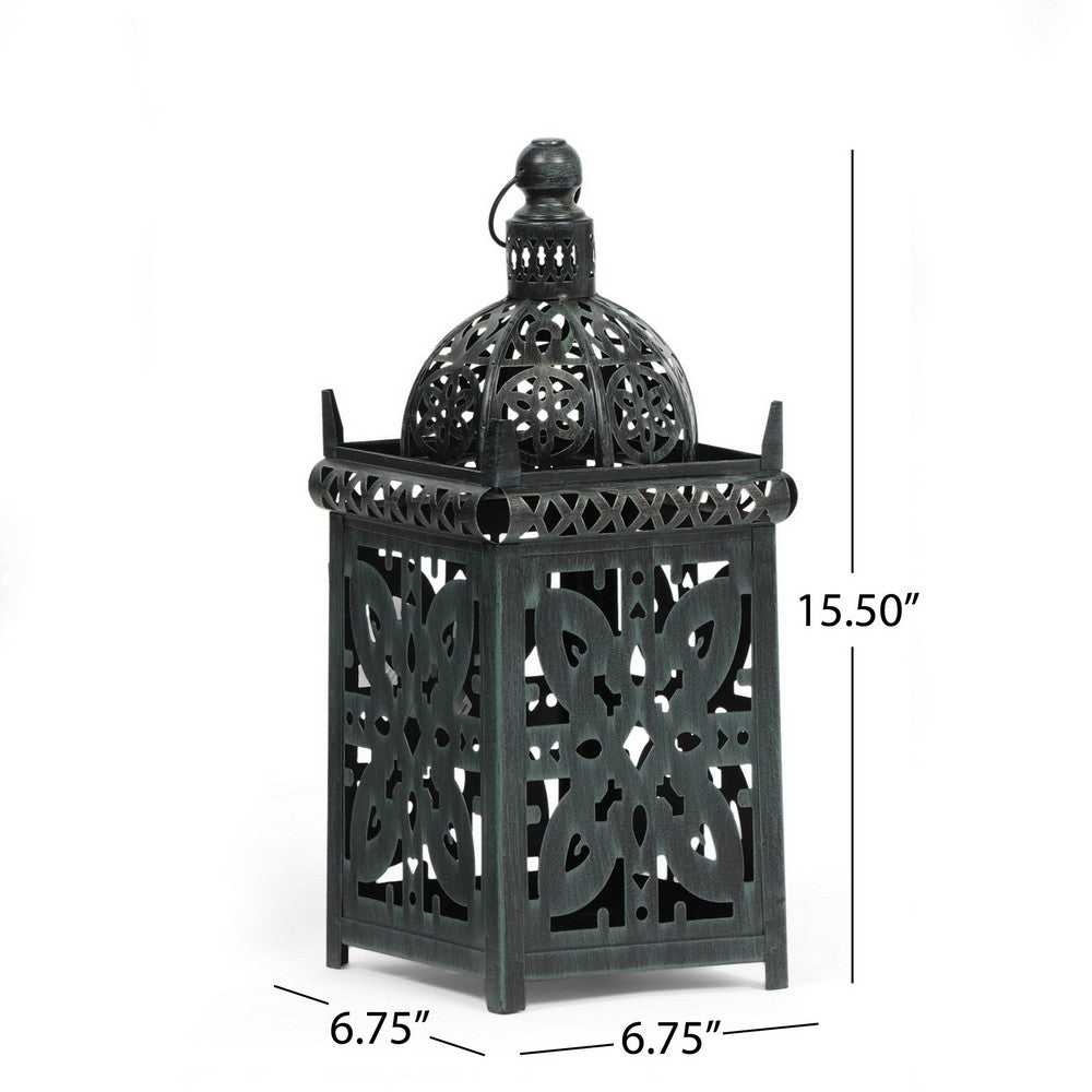 Sus Candle Holder Lantern, 15 Inch Dome Lid, Black Iron Metal Cover -BM324939