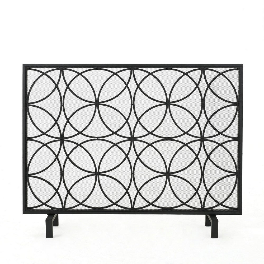 Fireplace Screen, Overlapping Circles w Mesh, 41x31 Matte Black Frame -BM324940