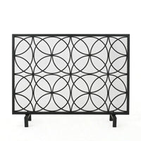 Fireplace Screen, Overlapping Circles w Mesh, 41x31 Matte Black Frame -BM324940