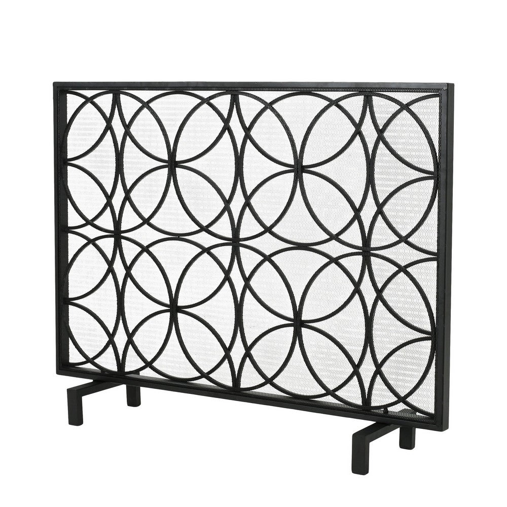 Fireplace Screen, Overlapping Circles w Mesh, 41x31 Matte Black Frame -BM324940