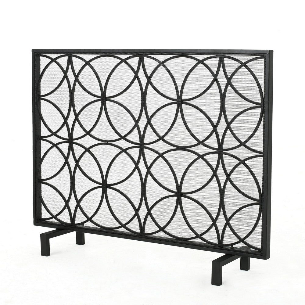 Fireplace Screen, Overlapping Circles w Mesh, 41x31 Matte Black Frame -BM324940