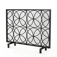 Fireplace Screen, Overlapping Circles w Mesh, 41x31 Matte Black Frame -BM324940
