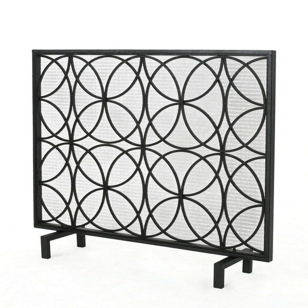 Fireplace Screen, Overlapping Circles w Mesh, 41x31 Matte Black Frame -BM324940