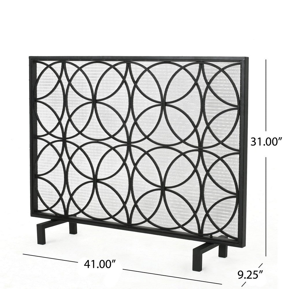Fireplace Screen, Overlapping Circles w Mesh, 41x31 Matte Black Frame -BM324940