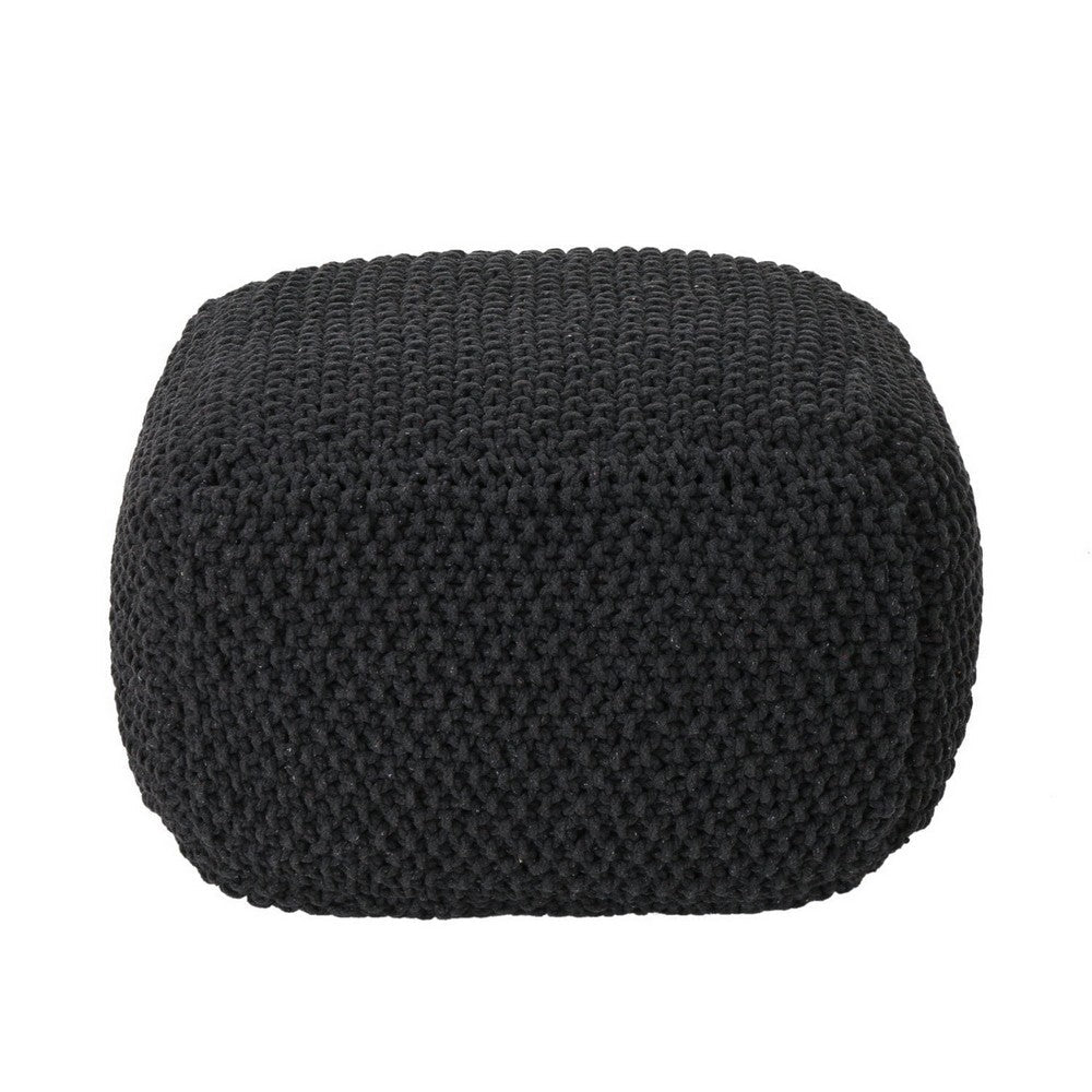 Alen Cube Pouf Ottoman, 21 Inch, Dark Gray Knitted Cotton Details -BM324941